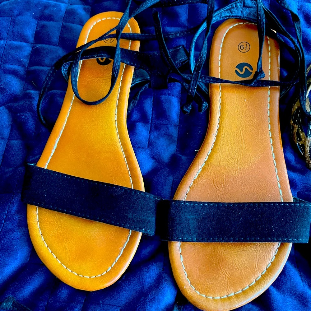 Black Strappy Lace Up Sandals